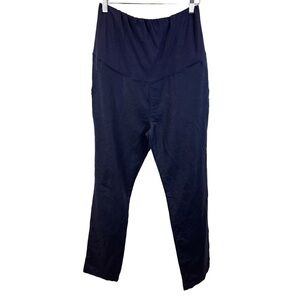 GAP Maternity Full Panel Linen-Cotton Pants Navy Blue sz S Straight Leg Ankle